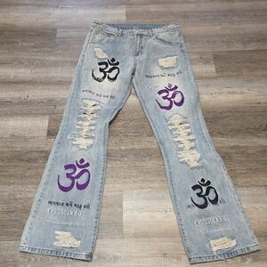 OVD "God Save Me" Jeans Size 36 Limited Production Light Wash Embroidery Dead St